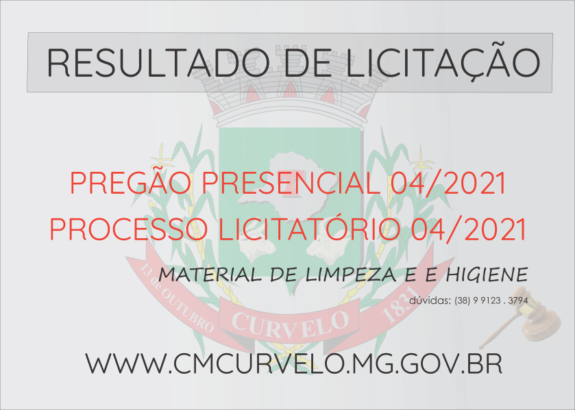 RESULTADO LICITAÇÃO - PREGÃO PRESENCIAL 04/2021 - MATERIAL DE LIMPEZA E HIGIENE