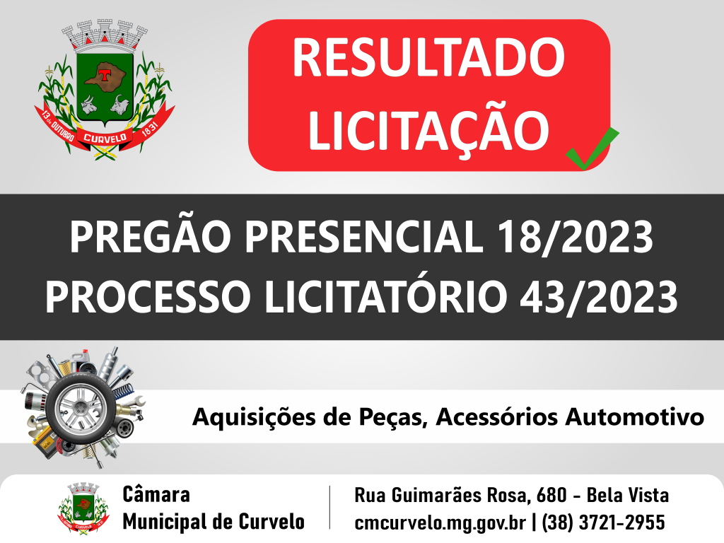 RESULTADO - PREGÃO PRESENCIAL 18/2023 - PEÇAS E ACESSÓRIOS AUTOMOTIVOS